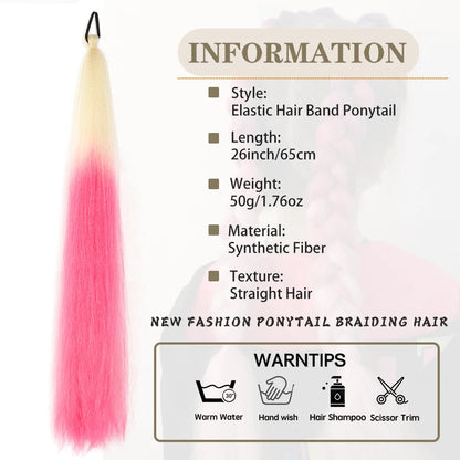 26" Synthetic Ponytail Extension - Long Straight Ombre Pink Purple Blue Hair with Elastic Tie
