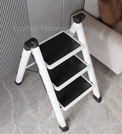 2-3 Step Folding Ladder – Anti-Slip Wide Pedal Carbon Steel Multifunction Ladder, 330lbs Capacity with Storage Shelf & Flower Pot Stand
