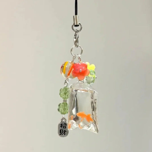 Cute Fish Phone Charm Pendant — Colorful Lucky Case Accessory for iPhone 15, CCD Camera, Schoolbag DIY, Korean Flower Bead Customizable