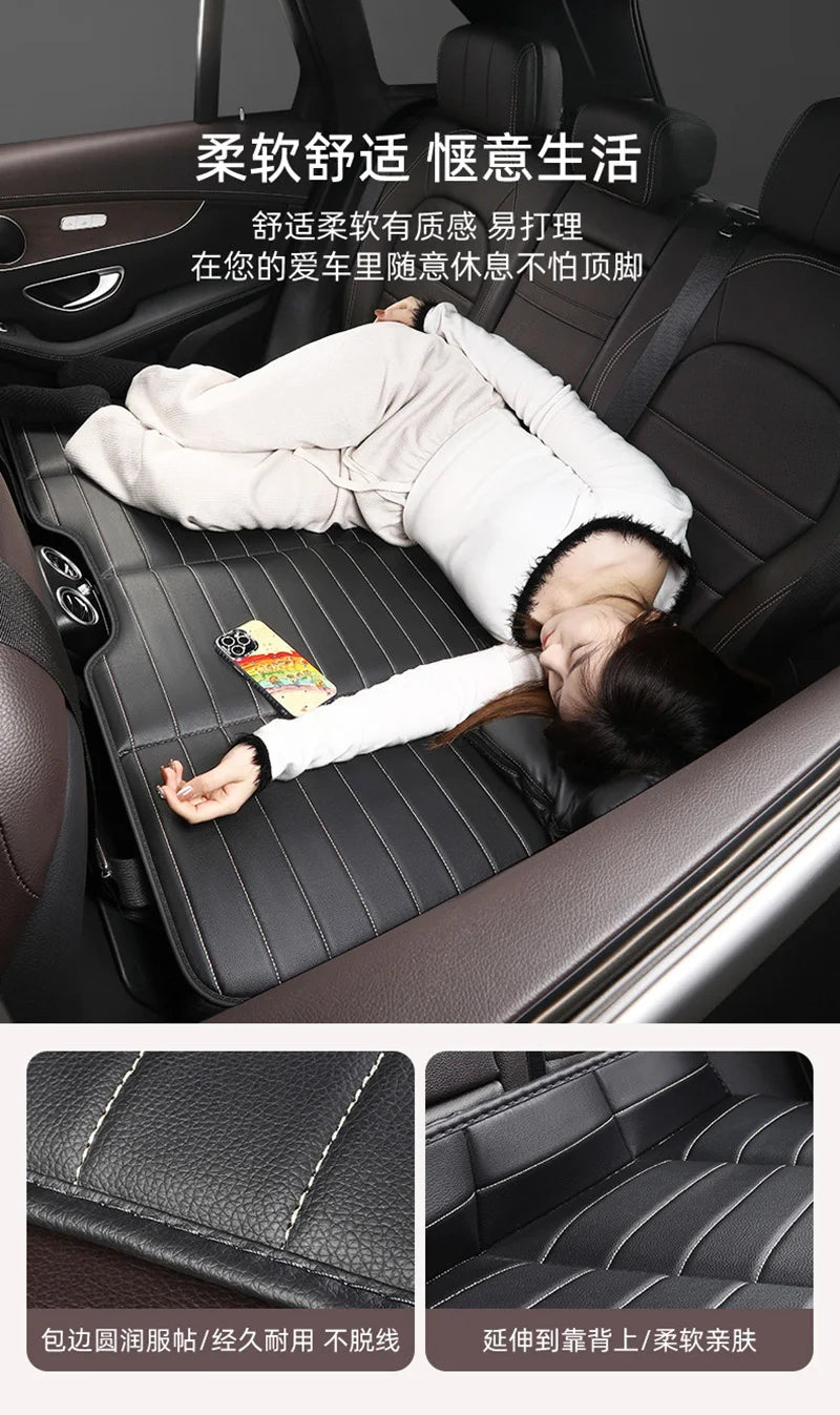 Foldable Car Travel Bed for Rear Seat – Wear-Resistant PU Sleeping Pad Mattress for SUV & Sedan Trips