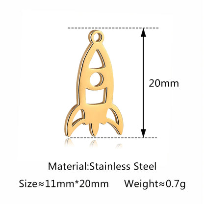 5-Piece Stainless Steel Charm Set - Magic Cube, Cross, Space Rocket, Boxing Glove, and Dinosaur DIY Jewelry Pendants