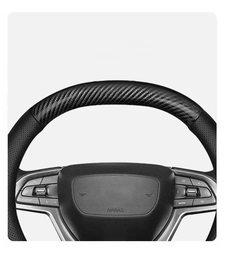 Hyundai Carbon-Fiber Leather Steering Wheel Cover — Fits i20/i30/i40/ix25/ix35/ix55/Elantra/Tucson/Sonata/Solaris/Palisade/Nexo