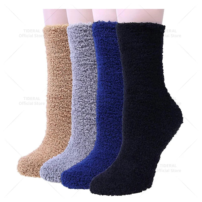 4 Pairs Women's Winter Fuzzy Socks – Thick Thermal Soft & Fluffy Slipper Socks for Home & Sleeping
