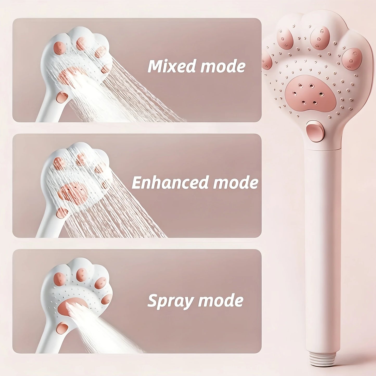 High Pressure Cat Paw Shower Head - 3-Mode Adjustable Filter Water-Saving Bathroom Faucet