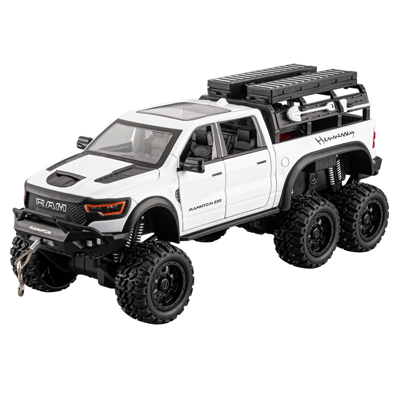 1:24 Dodge Mammoth RAM 1000 TRX 6x6 Diecast Model – Metal Alloy Pickup Toy Car with Lights for Kids & Collectors
