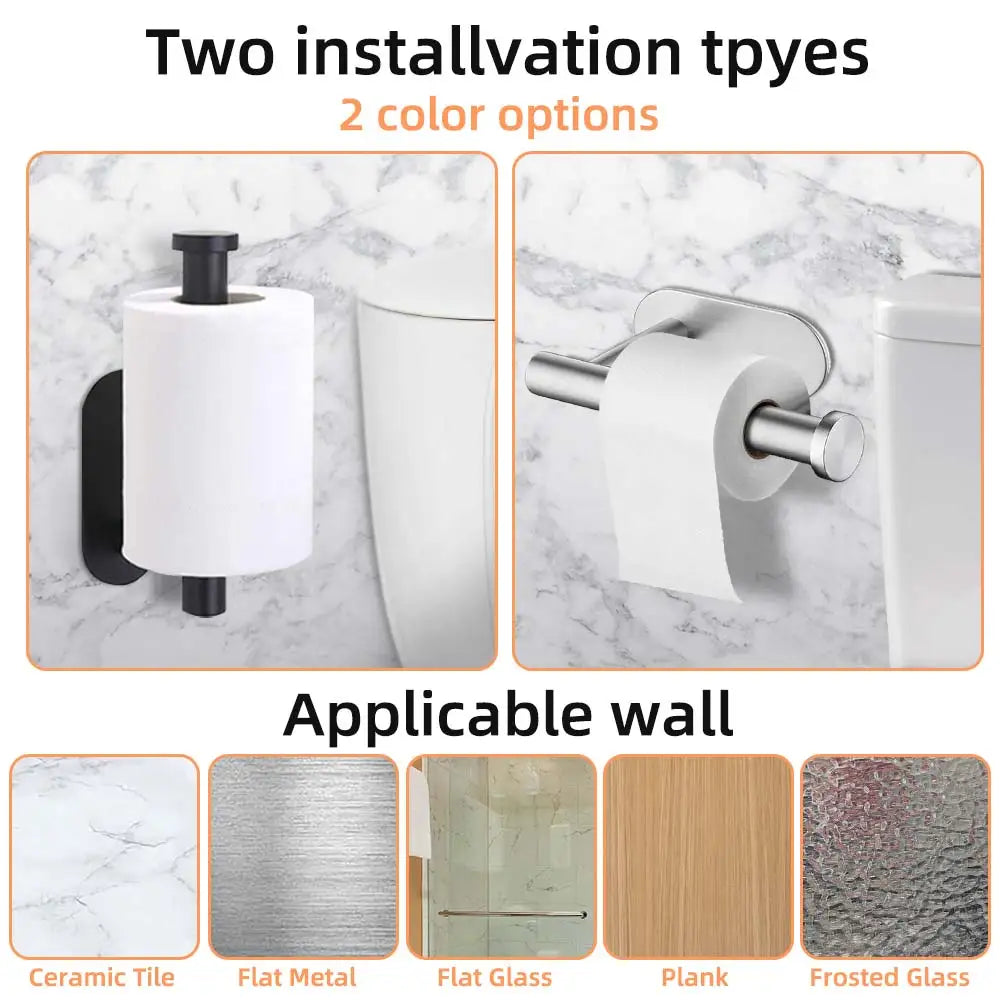 Stainless Steel Self-Adhesive Toilet Paper Holder: Wall-Mounted No Punching Tissue Dispenser for Bathroom & Kitchen - Convenient Roll Holder