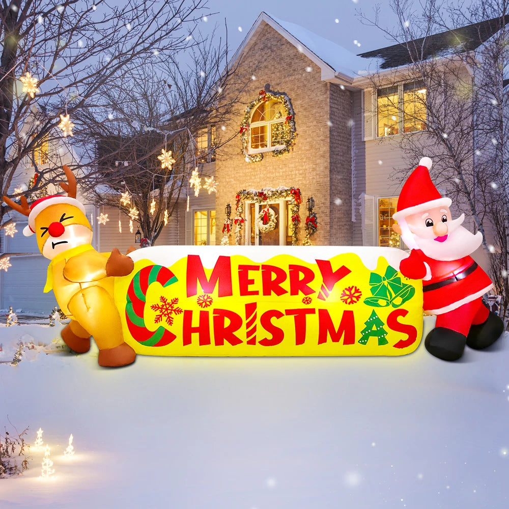 Merry Christmas Tree Arch Inflatable – Santa Claus Sleigh Decoration with LED Light for Home, Garden, and New Year Party Decor
