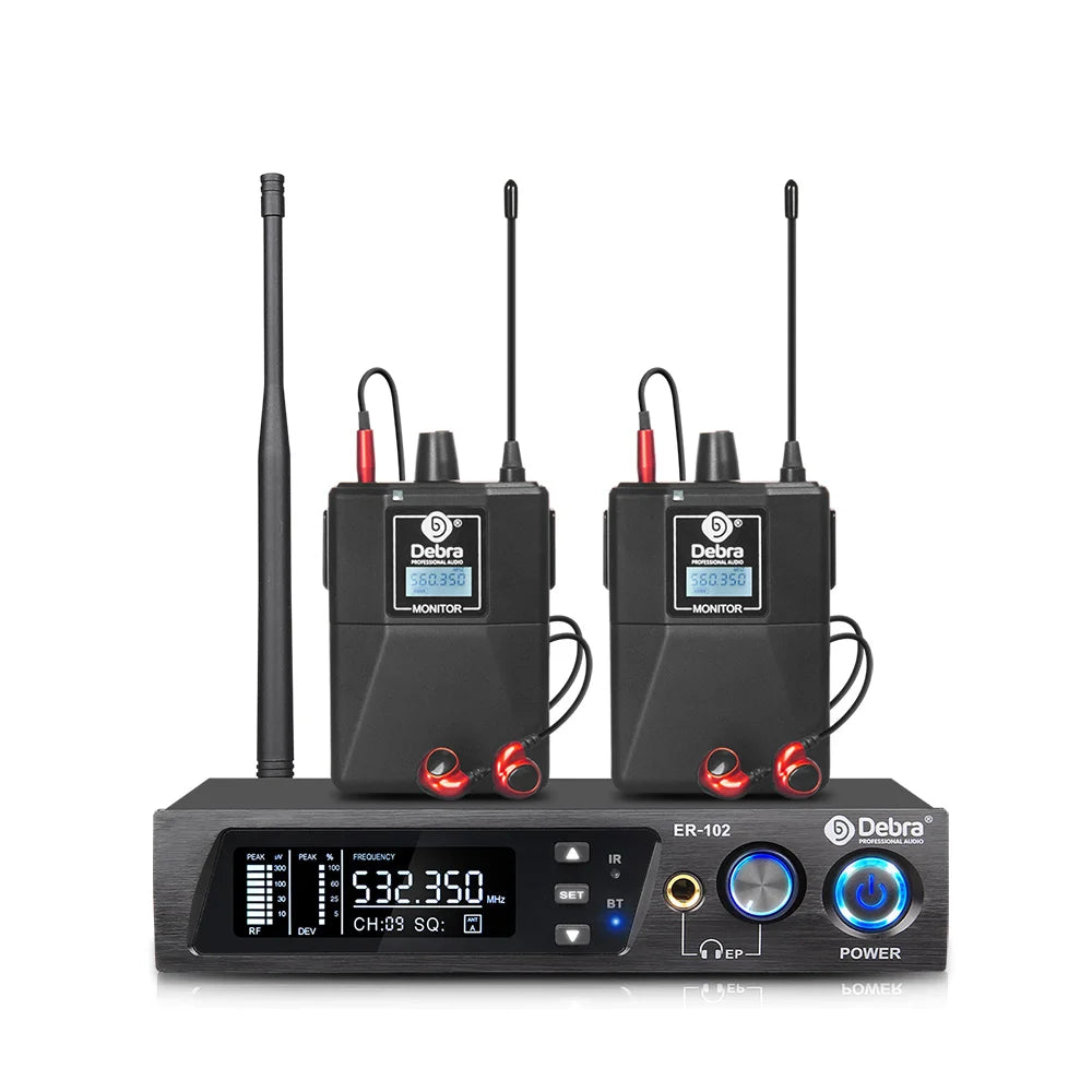 Debra ER102 UHF Wireless In-Ear Monitor System – Multiple Professional Transmitters for Small Concerts & Home Theater