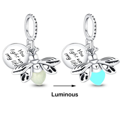 Chameleon Luminous Firefly & Butterfly Silver-Plated Charms - 925 Silver for DIY Bracelet Jewelry Making
