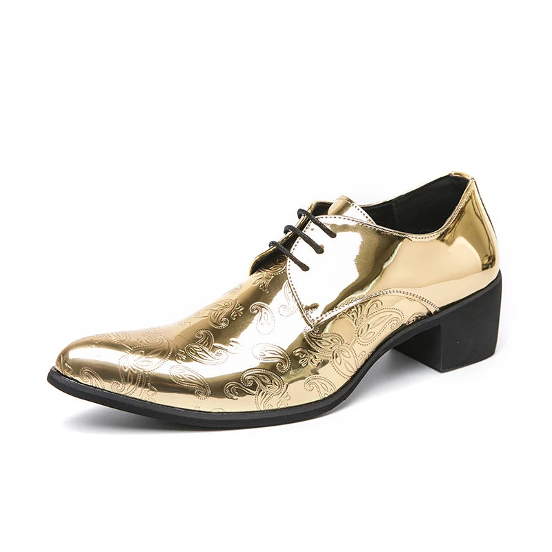Men’s Gold Chelsea Dress Shoes - Pointed Toe Trendy Formal Party Shoes Size 38-46
