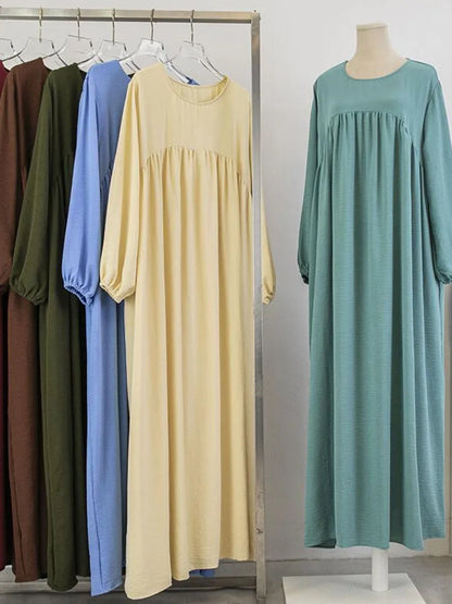 Muslim Women's Luxury Abaya Dress - Solid Color Modest Dubai-Style Kaftan for Ramadan & Special Occasions