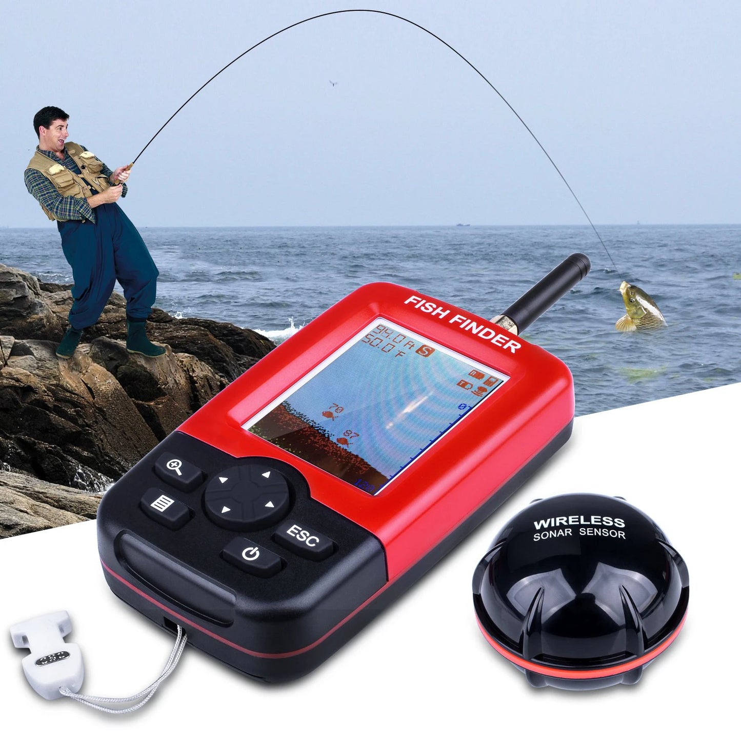100M Portable Sonar Fish Finder – Echo Sounder with Fishing Lure, Alarm, and Transducer for Lake & Sea Fishing