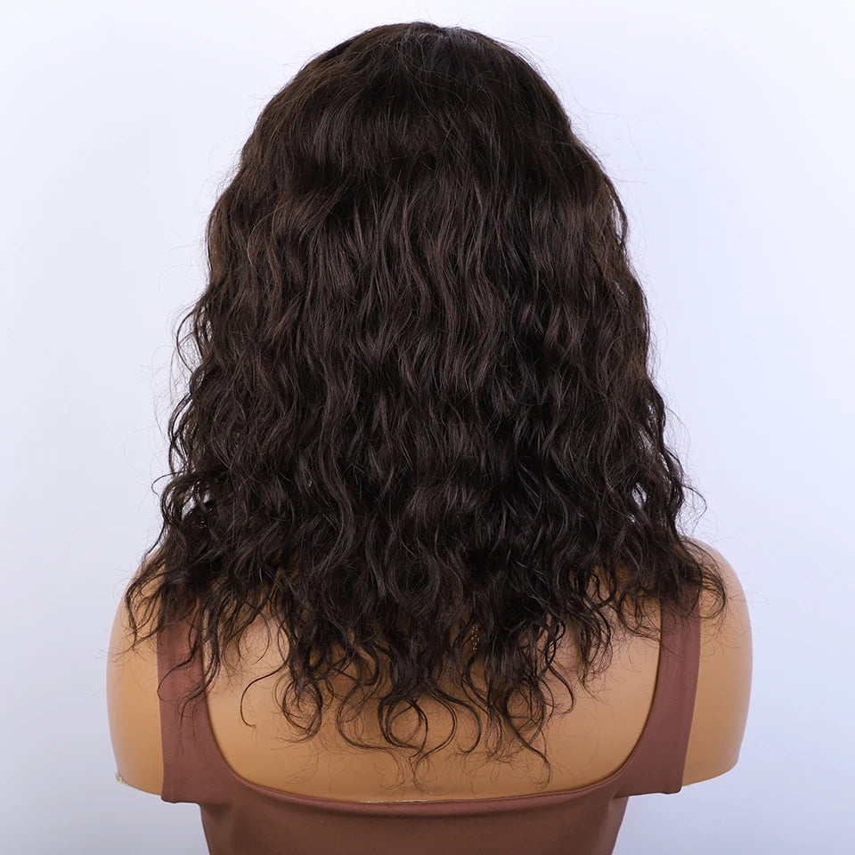 Honey Curly Bob Human Hair Wig — Side Part Pre-Plucked Glueless Brown & Blonde Curly Wig with Fringe Bangs