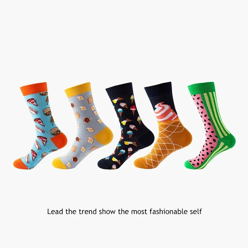 Men's Cotton Dress Socks 5-Pair Pack - Funny Casual Novelty Crew Socks Gift Set