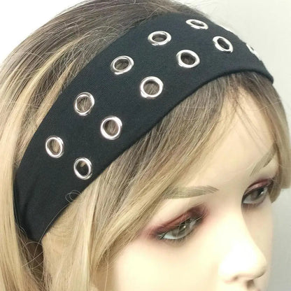 Harajuku Y2K Punk Girl Headband – Hollow Eyelet Cotton Elastic Steampunk & Gothic Style