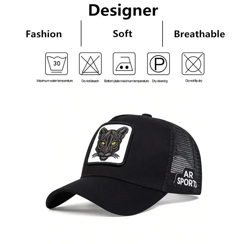 Panther Embroidery Baseball Cap - Unisex Adjustable Mesh Sun Protection Hat for Spring & Summer Outdoor Wear
