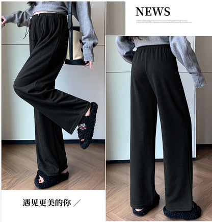M-4XL Women’s Maternity Radish Pants – Cotton Fleece Ankle-Length Corduroy Sweatpants, High Waist Autumn Pregnancy Trousers