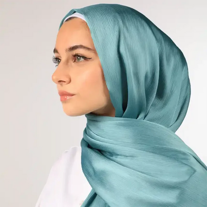 Trendy Long Satin Crinkle Hijab – Silk Crepe Islamic Headscarf for Muslim Women, Lightweight & Stylish