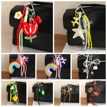 Funny Elegant Starfish Tassel Keychain – Alloy Leopard Print Leather Tulip Cartoon Frog Beaded Bag Pendant Charm for Party & Gifts