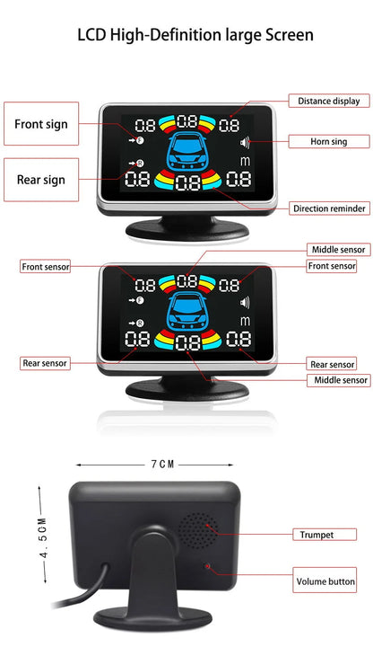 8-Channel Car Parking Sensor – Parktronic Reverse Backup Radar, Rear Auto Detector with Buzzer Assistance Kit
