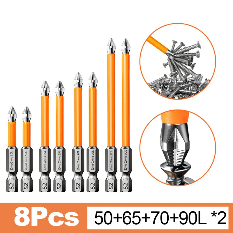 Magnetic Anti-Slip Screwdriver Bit Set - S2 Alloy Steel Impact Resistant Hex Shank Bits for Power Tools