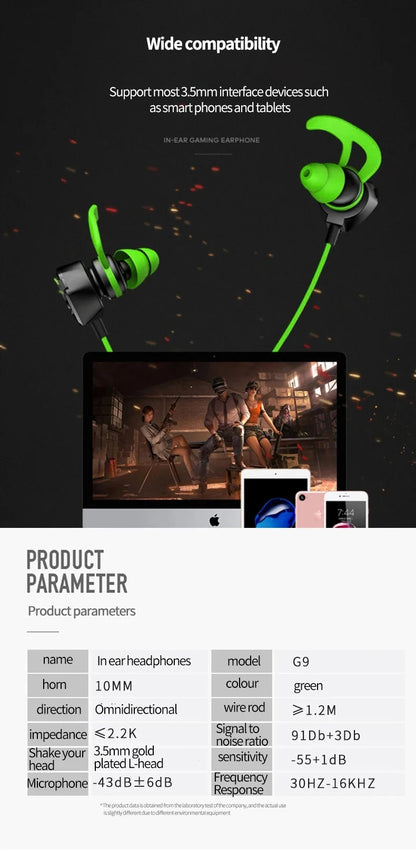 ESports Gaming Earbuds with Microphone - Noise Cancelling Wired Headset for Mobile & PC, PUBG Compatible