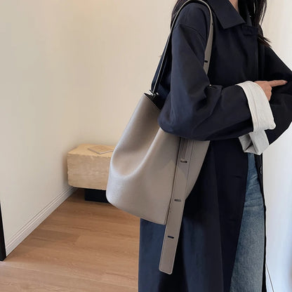LEFTSIDE Retro Small Solid Color Leather Shoulder Bag – 2025 Korean Designer Handbag for Women