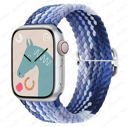 Braided Solo Loop Apple Watch Ultra Band – Elastic Nylon Adjustable Sport Bracelet Strap for iWatch SE, Series 3–9 (38mm–49mm)