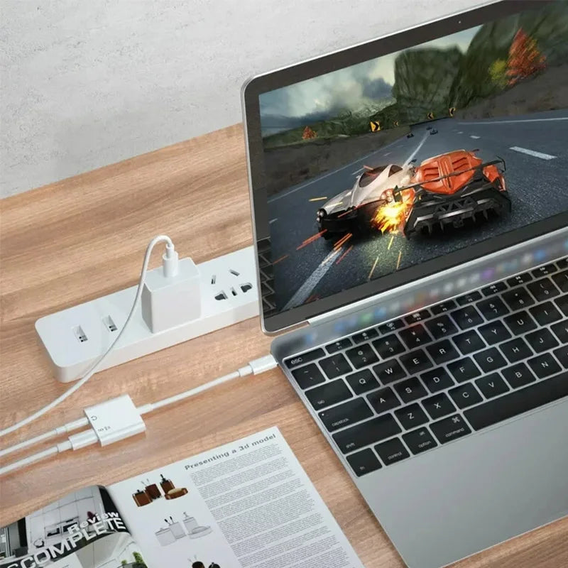 2-in-1 USB-C to 3.5mm Audio Adapter — Dual Type-C Jack Charging & Aux Cable for Samsung, Xiaomi Wired Earphones