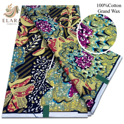 Grand Super African Wax Fabric - 100% Cotton Nigerian Glitter Glam Gold Ankara Print for Sewing