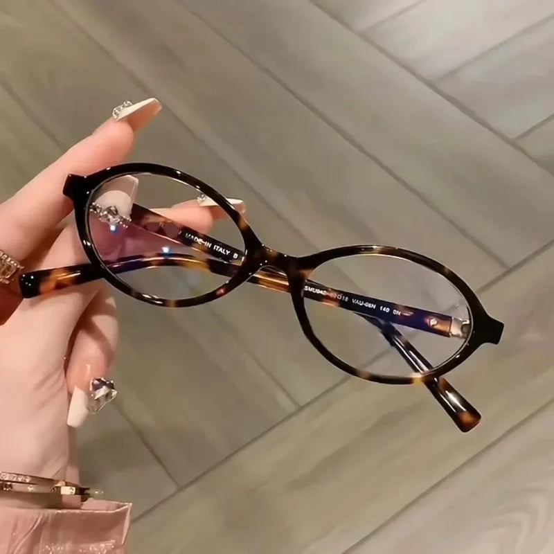 Oval Small Frame Retro Glasses for Women - Korean Plain Style Anti-Blue Light Eyewear, Ladies Optical Spectacles