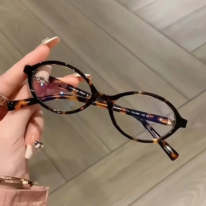 Oval Small Frame Retro Glasses for Women - Korean Plain Style Anti-Blue Light Eyewear, Ladies Optical Spectacles