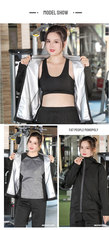 Women's Plus Size Sauna Suit — Gym Clothing Set for Weight Loss, Sweating & Slimming Activewear Tracksuit