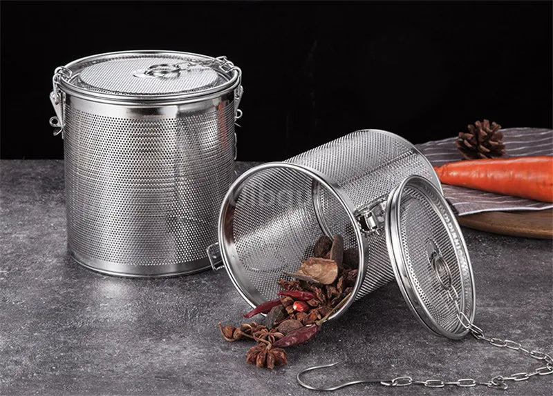 304 Stainless Steel Round Hole Seasoning Bag — Spice, Gravy & Soup Strainer Basket for Brine, Hot Pot, and Slag Separation