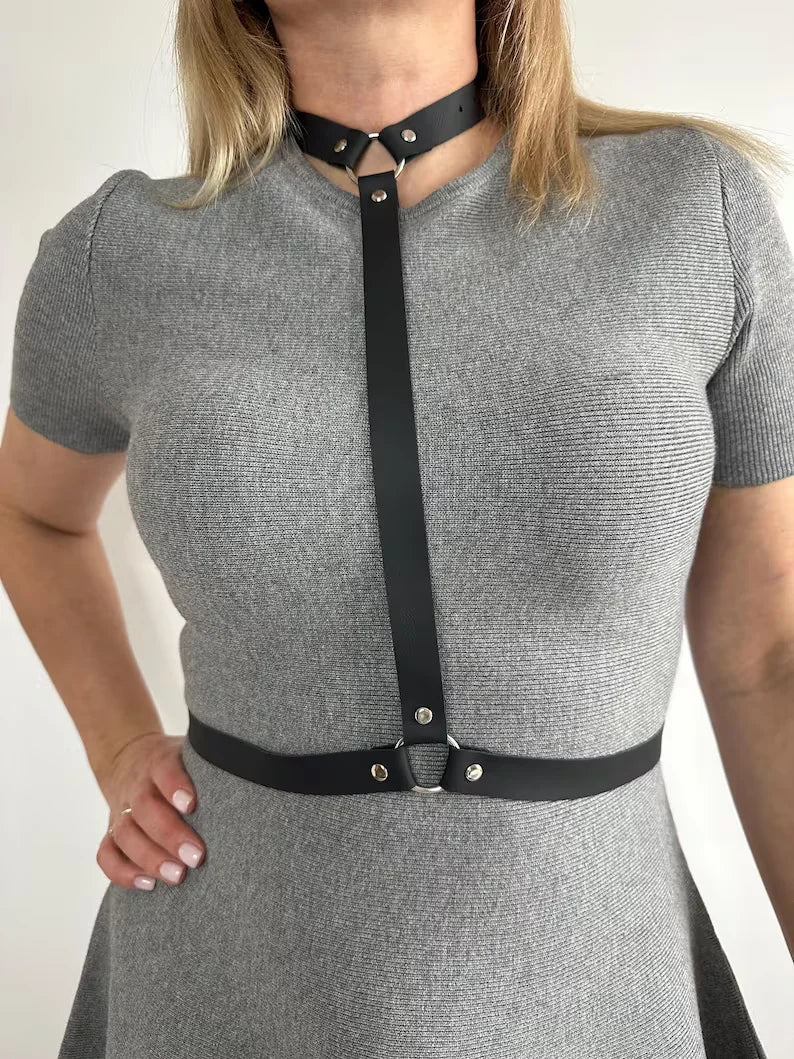 Women's Goth Punk Harness Belt - PU Leather Studded Decorative Straps