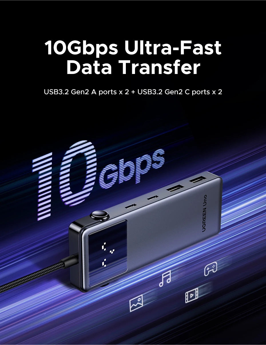 UGREEN Uno 6-in-1 USB-C Hub – 4K60Hz, PD100W, 10Gbps USB3.2 Splitter Adapter for Laptop & MacBook Pro/Air