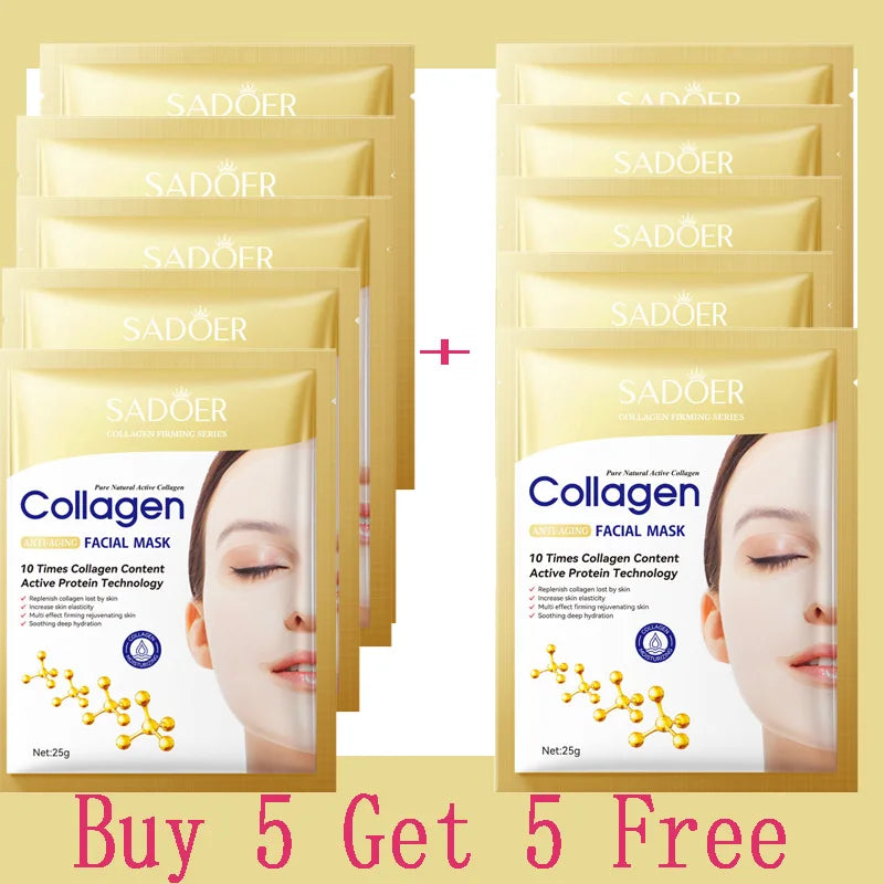 10PCS Collagen Anti-Wrinkle Facial Masks – Korean Skincare for Anti-Aging, Firming, Moisturizing & Brightening