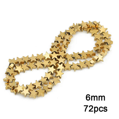 3A+ Retention Color Hematite Beads – Star & Heart Shapes, Gold-Plated Natural Stones for DIY Jewelry & Bracelets