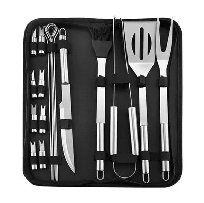 Stainless Steel BBQ Tool Set - Outdoor Barbecue Combo with Portable Storage Cloth Bag, Oven and Baking Tools