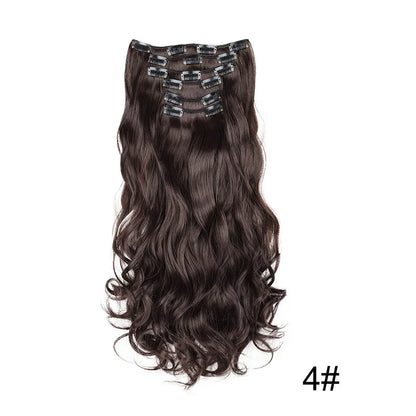 24-Inch 16 Clips-in Hair Extensions – Long Straight Synthetic Blonde & Black Hairpieces, Heat Resistant for Daily Use