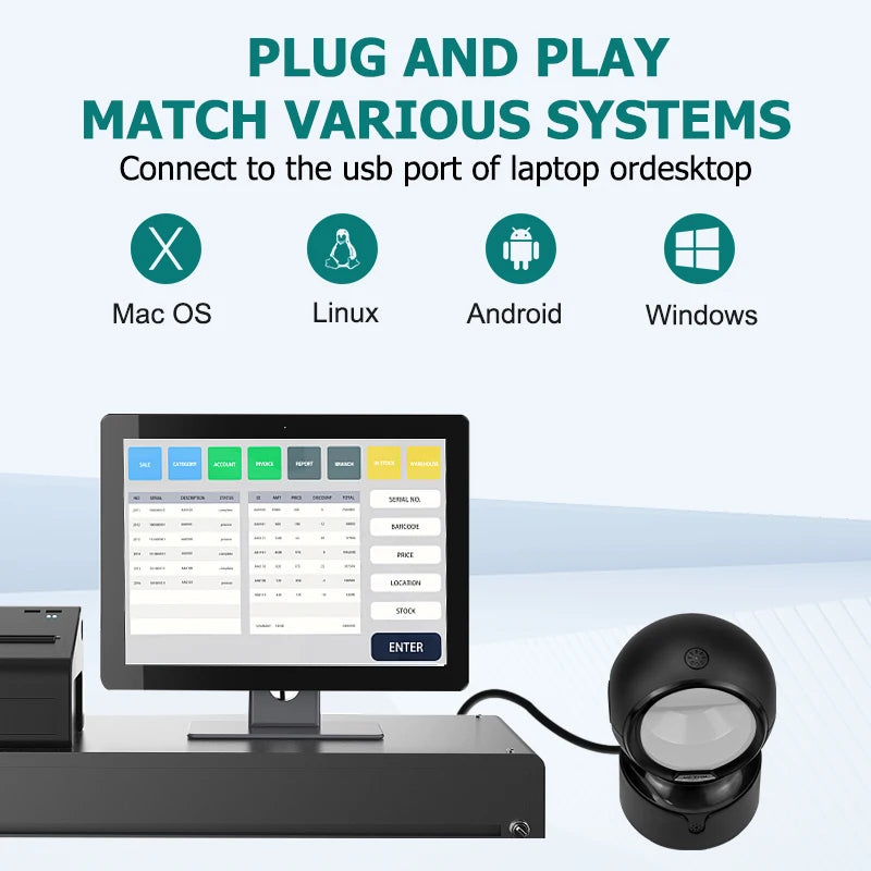 NETUM Desktop 2D QR Barcode Scanner – Hands-Free Omnidirectional USB Reader for 1D/2D & Screen Barcode Scanning (A5 Size)