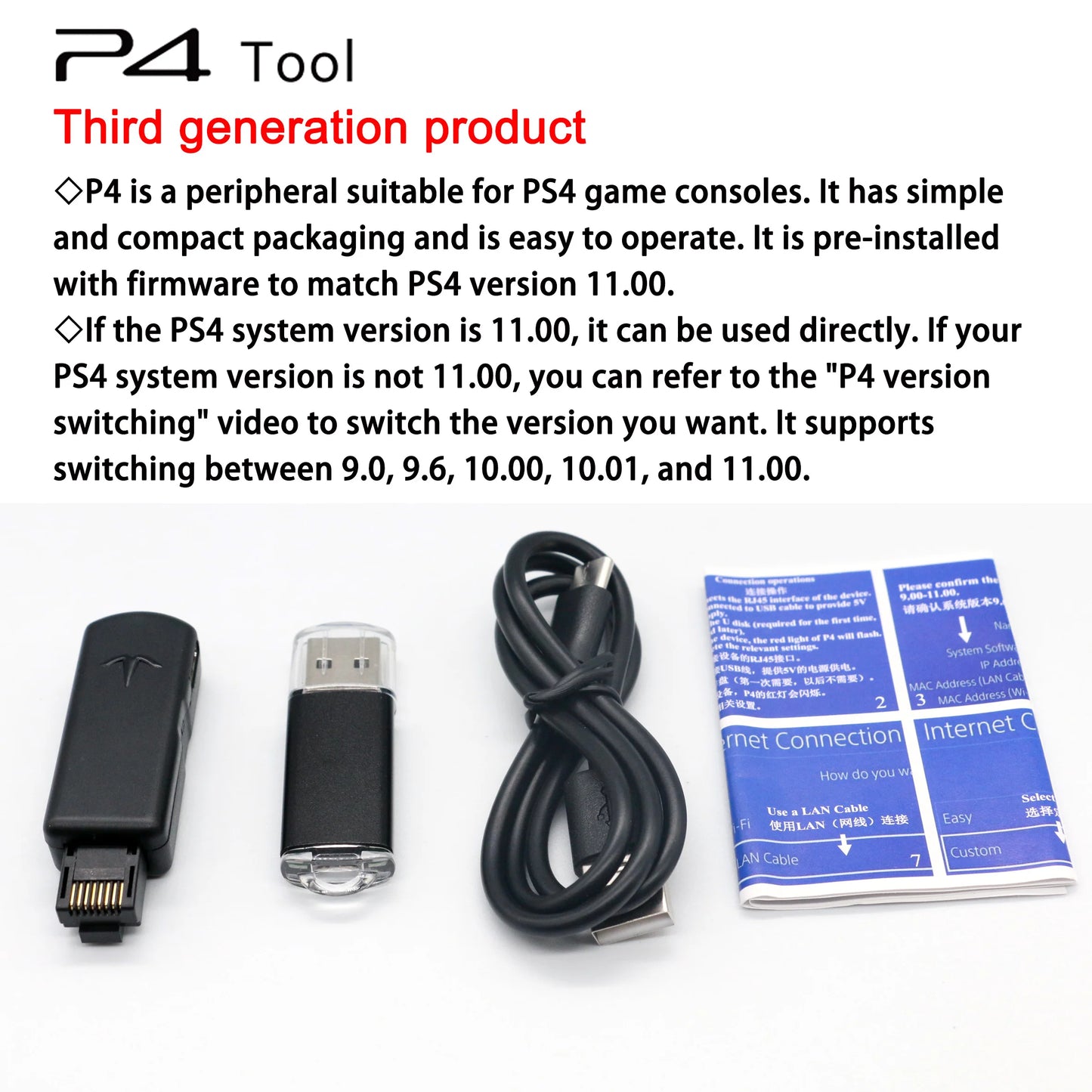 One-Key JB Tool Mod Set – USB Dongle with Ethernet & Type-C Cable Kit, JB USB Adapter for PS4/PS4 Pro/PS4 Slim FW 9.0-11.0 System