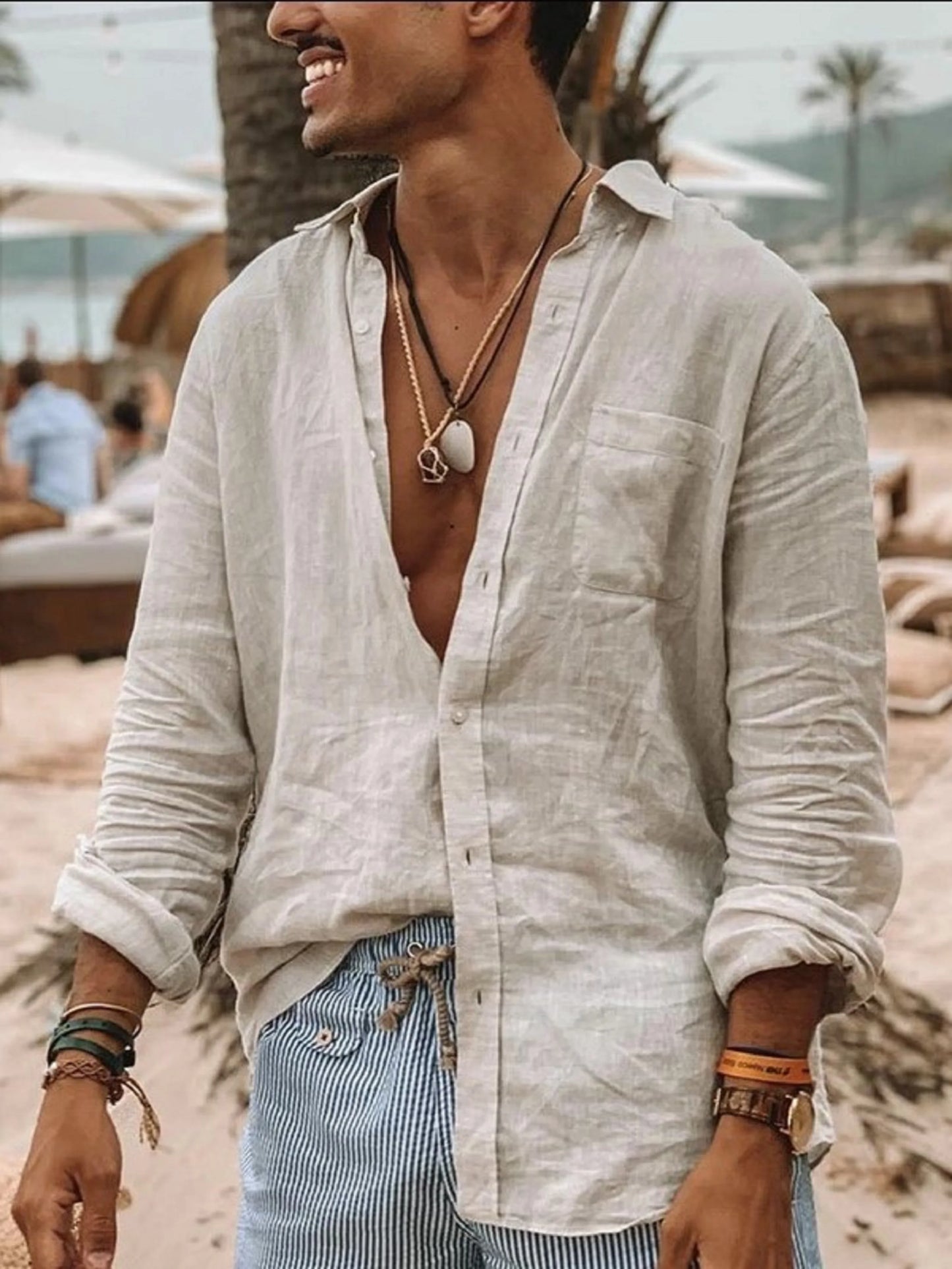 Men's Solid Color Long Sleeve Shirt - Lightweight Casual Lapel Shirt for Outdoor Wear
