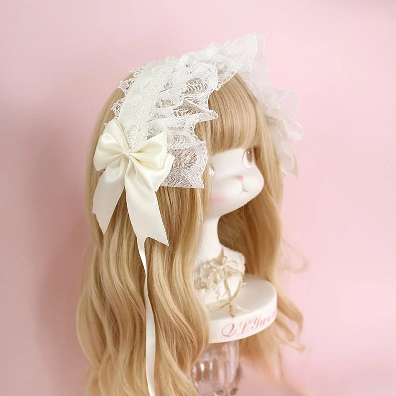 Lolita Lace Headband with Ribbon Bow - Sweet Dark Hair Accessory