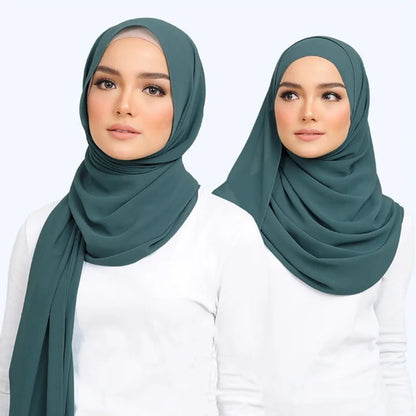 Long Solid Color Chiffon Hijab Scarf for Women - Muslim Head Wrap Ladies Veil Jersey Scarves