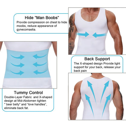 Men's Compression Shirt – Tummy Control Shapewear Vest for Flat Belly & Workout Support
