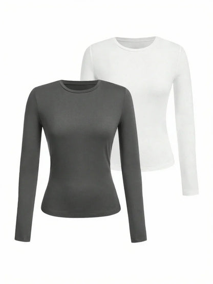 Women's Solid Color Long Sleeve T-Shirt – Round Neck Knitted Polyester Regular Fit Fall Winter Top