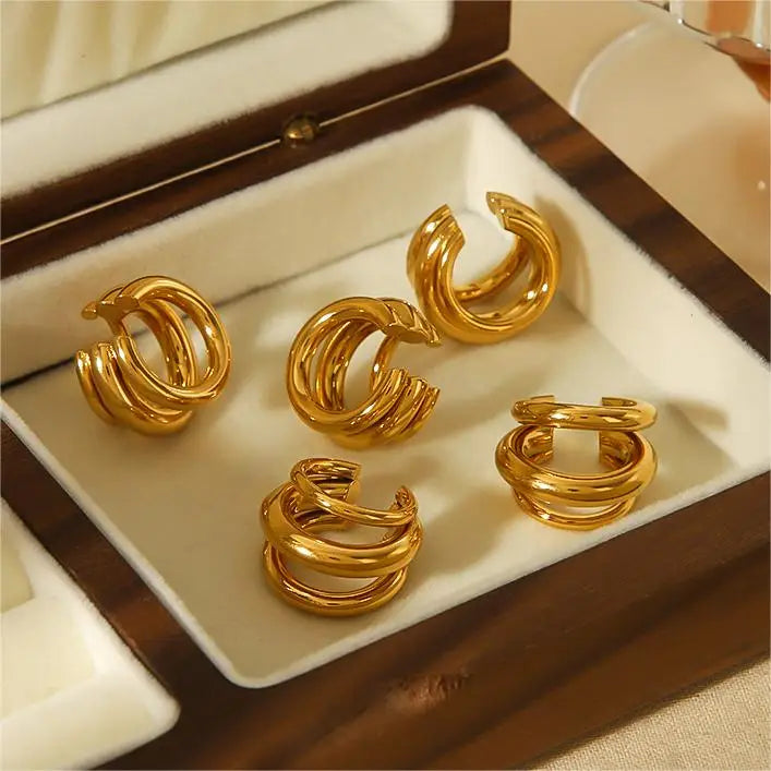 18K Gold Stainless Steel Multilayer Ear Clip – Waterproof Fashionable Women’s Jewelry Gift