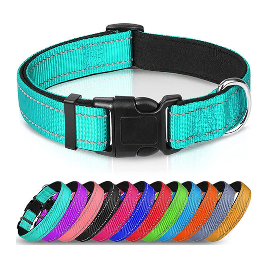 Reflective Adjustable Dog Collar for Medium & Large Dogs – Soft Neoprene Padded Durable Nylon Safety Pet Collar