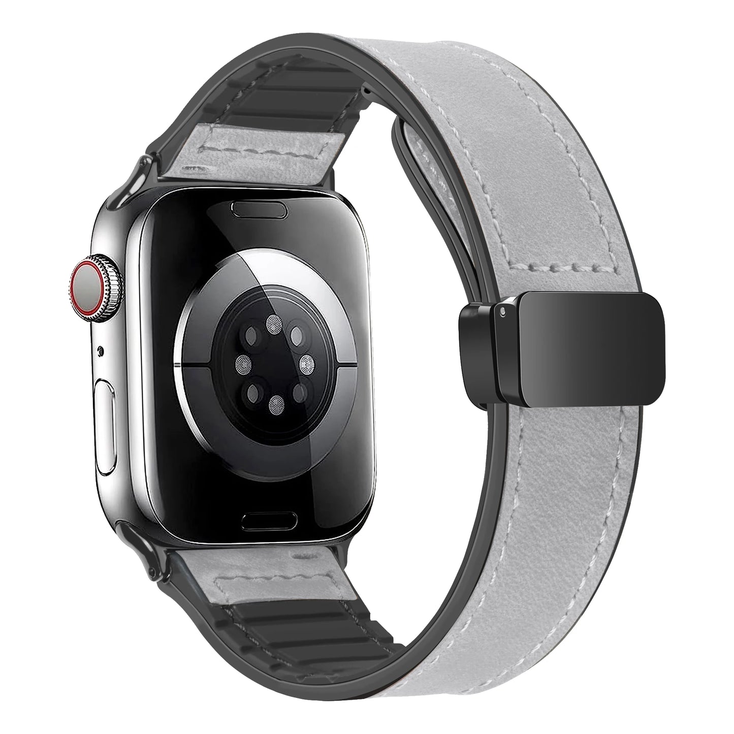 Leather Strap for Apple Watch – Compatible with Series 5-10, Ultra, SE, 40-49mm, Men’s Silicone & Leather iWatch Band